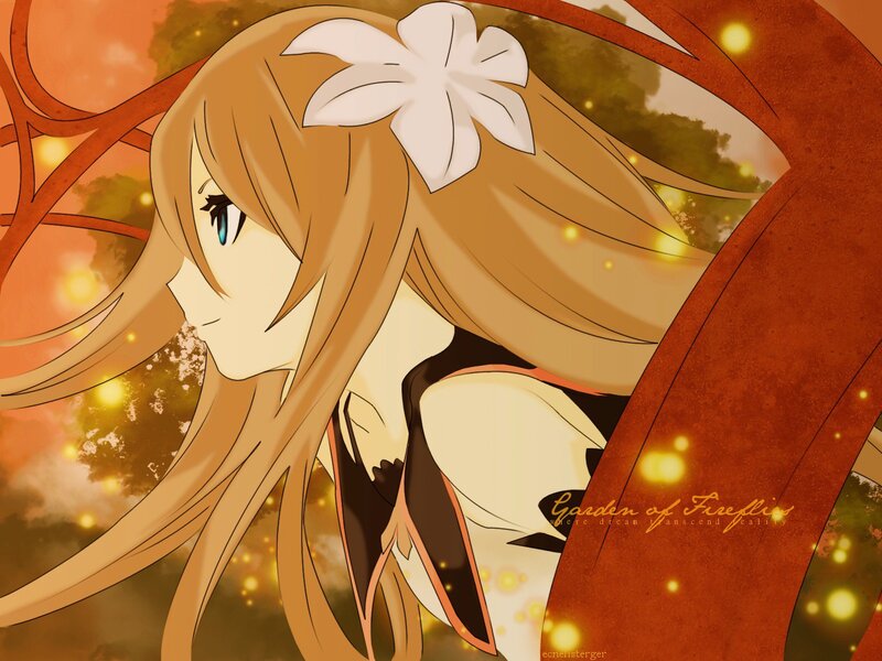 Anime Girl with Flower — Orange, Serene, Sunset
