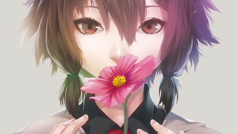 Anime Girl with Flower — Pink, Calm, Digital Art