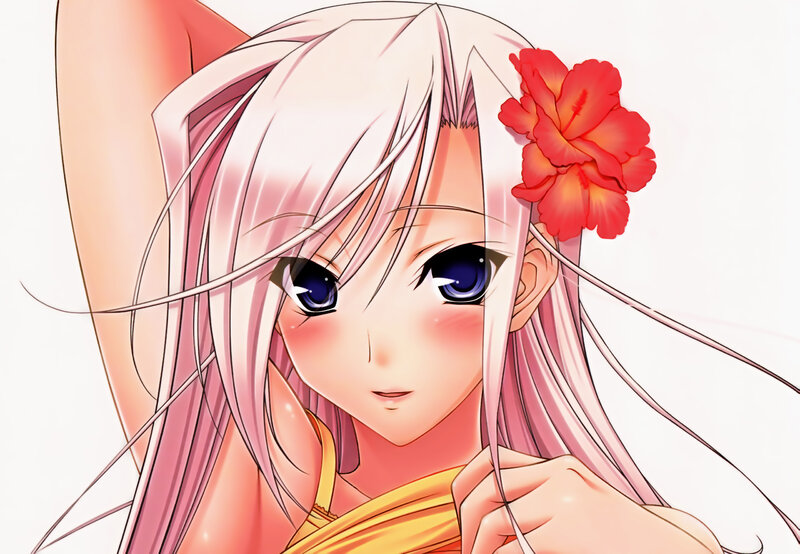 Anime Girl with Flower — Pink, Calm, Manga