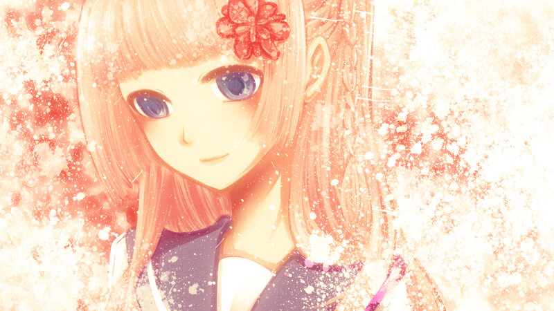 Anime Girl with Flower — Pink, Dreamy, Hair