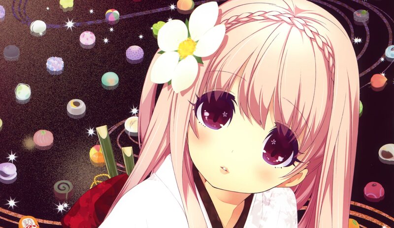 Anime Girl with Flower — Pink, Dreamy, Night, Sweets