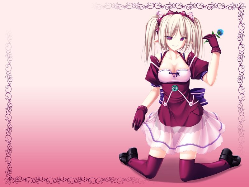 Anime Girl with Flower — Pink, Playful, Gloves