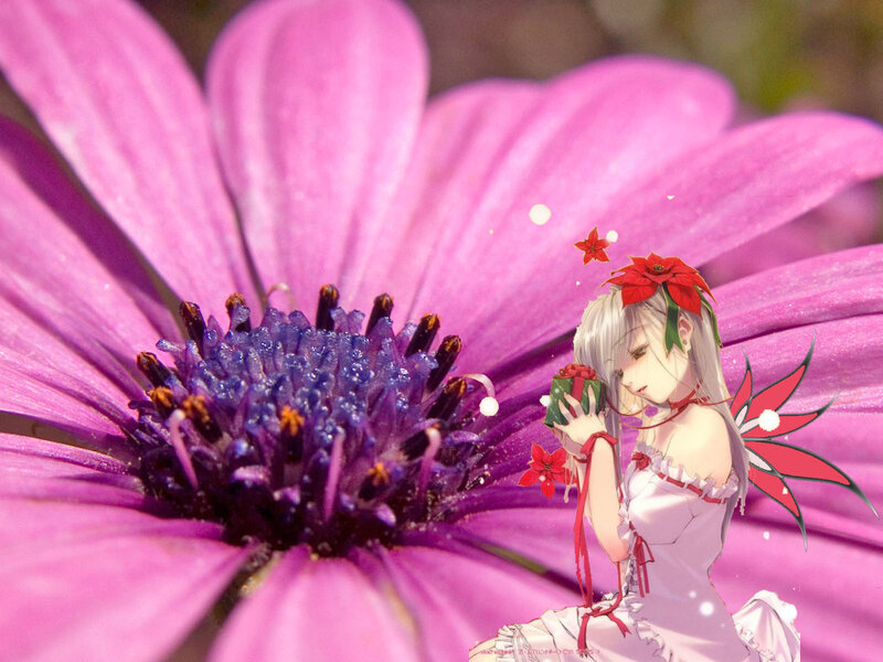 Anime Girl with Flower — Pink, Serene, Digital Art, Gift