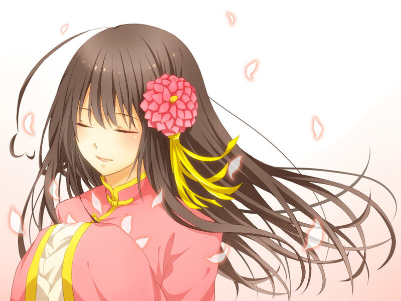 Anime Girl with Flower — Pink, Serene