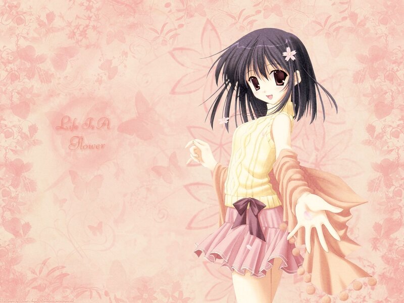 Anime Girl with Flower — Pink, Soft