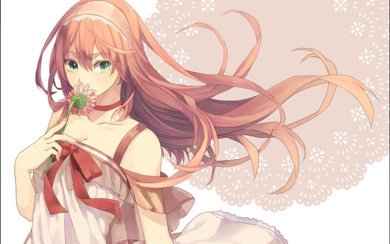 Anime Girl with Flower — Pink