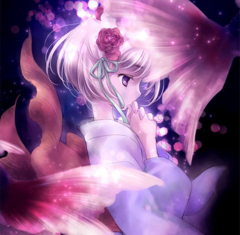 Anime Girl with Flower — Purple, Dreamy, Night