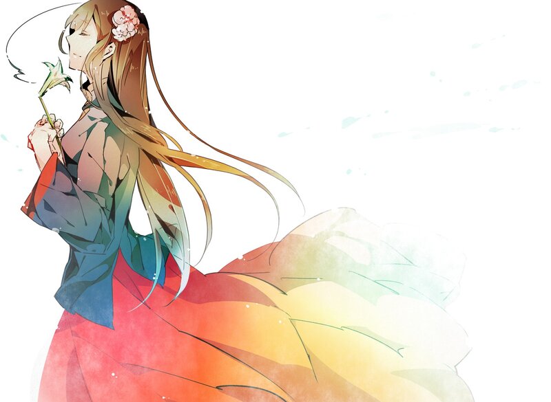 Anime Girl with Flower — Red, Serene