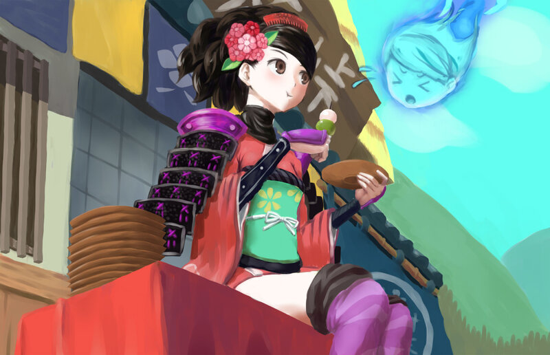 Anime Girl with Flower — Red