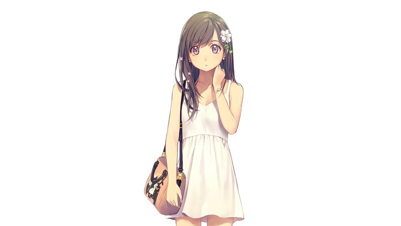 Anime Girl with Flower — White, Calm, Dress