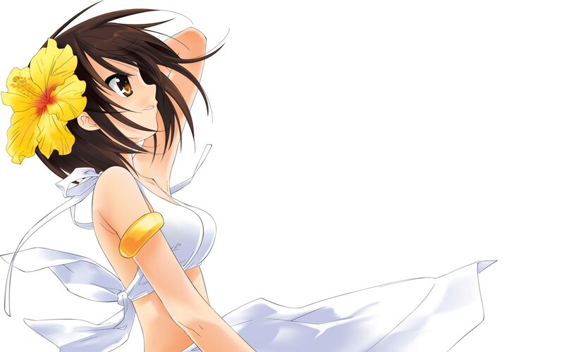 Anime Girl with Flower — White, Calm, Summer