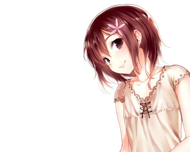Anime Girl with Flower — White, Calm
