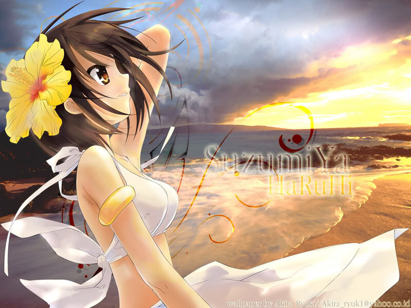 Anime Girl with Flower — Yellow, Serene, Sunset, Ocean