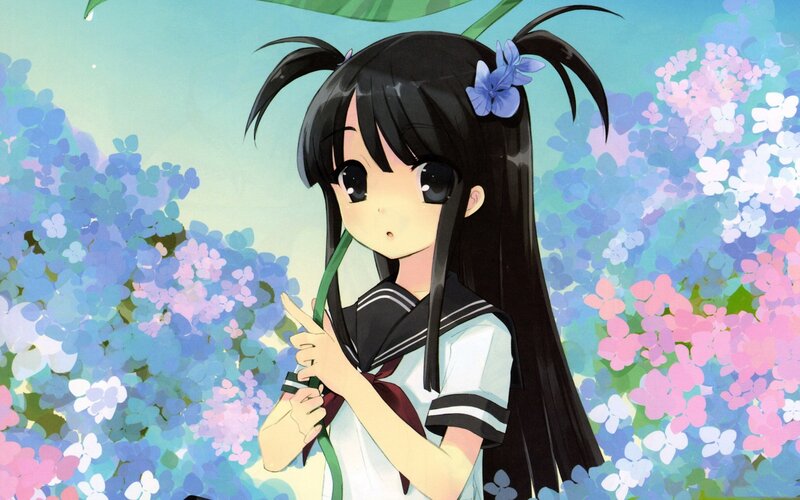 anime girl with flowers