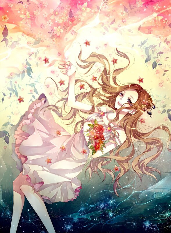 Anime girl with flowers