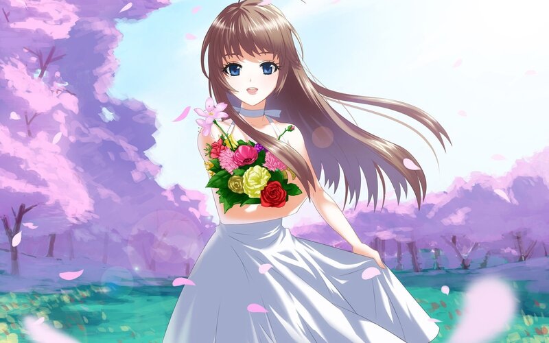 anime girl with flowers