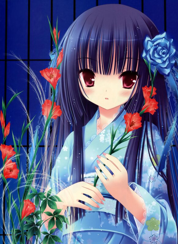 Anime girl with flowers