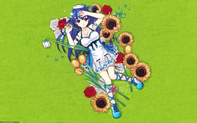 anime girl with flowers