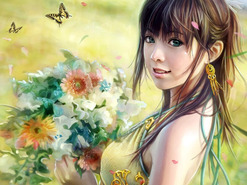 Anime girl with flowers