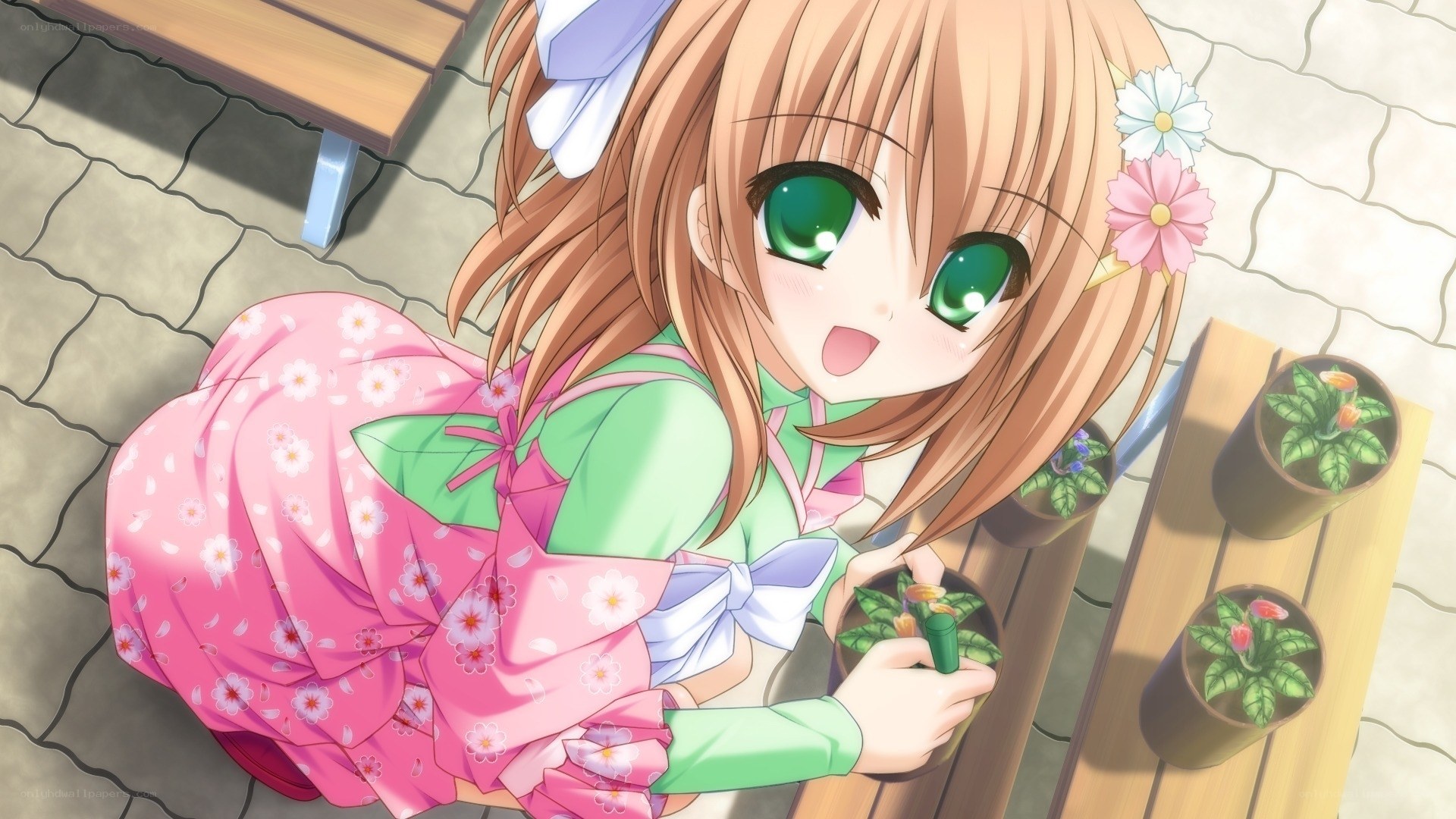 anime girl with flowers