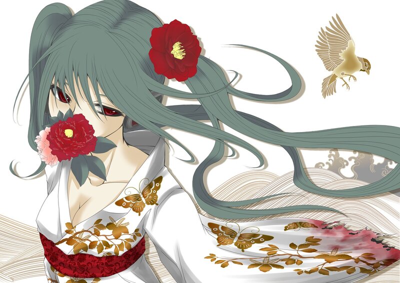 anime girl with flowers