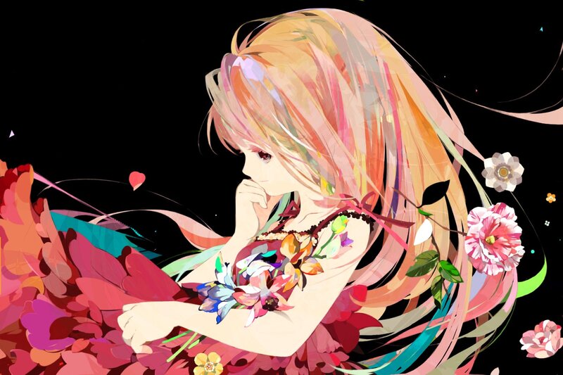 Anime girl with flowers