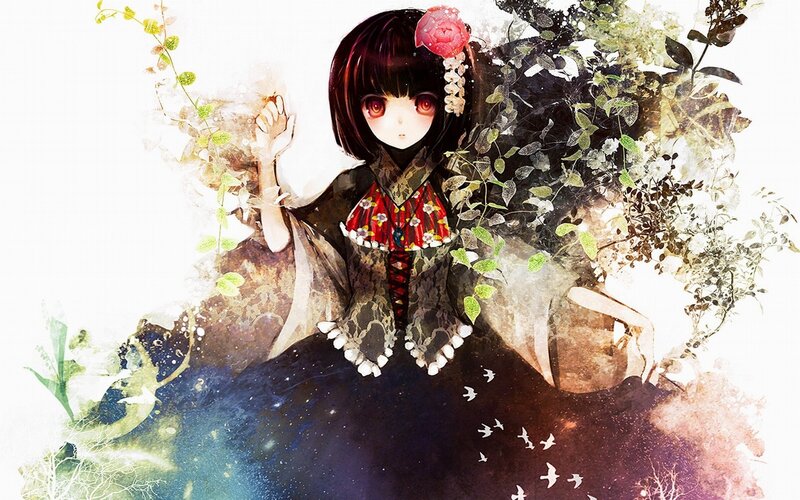anime girl with flowers