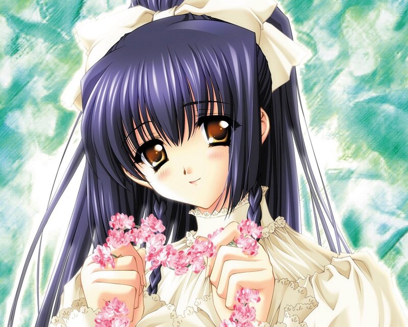 anime girl with flowers