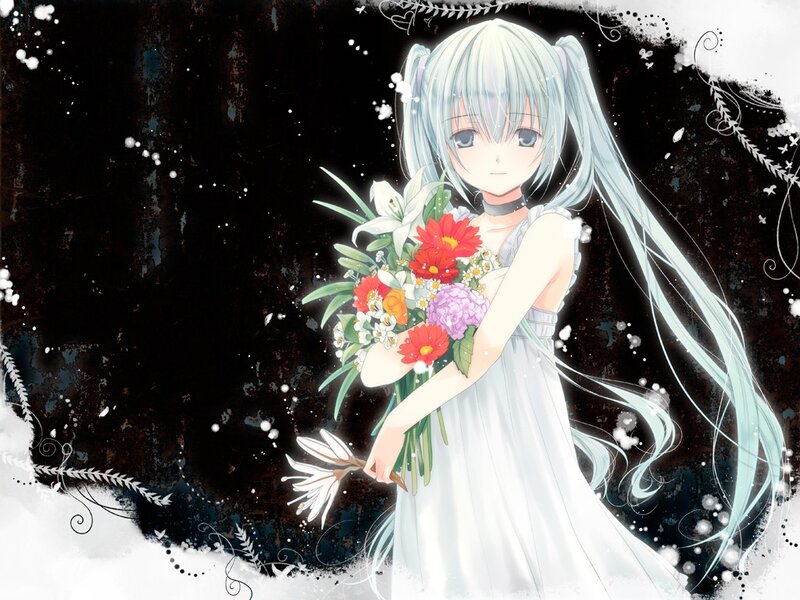 anime girl with flowers
