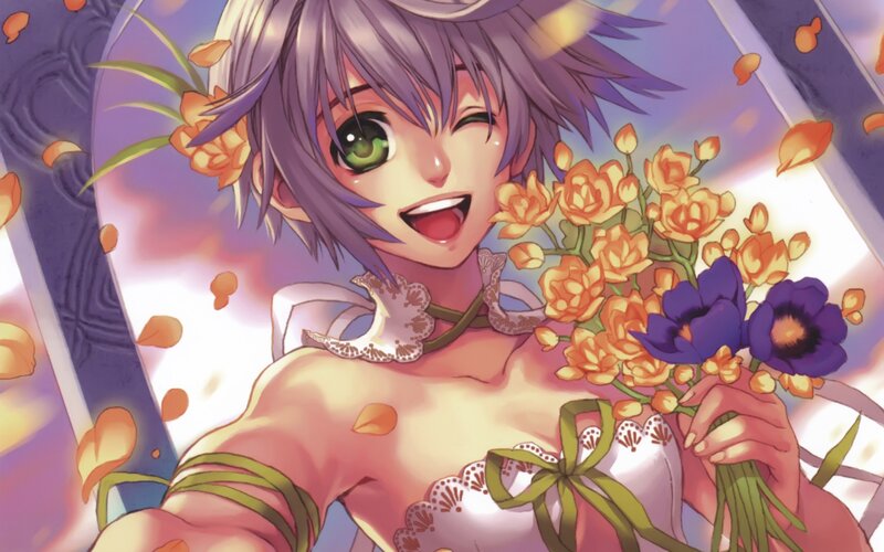 anime girl with flowers