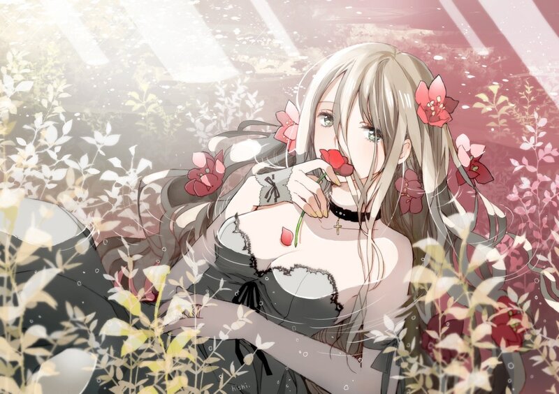 Anime girl with flowers