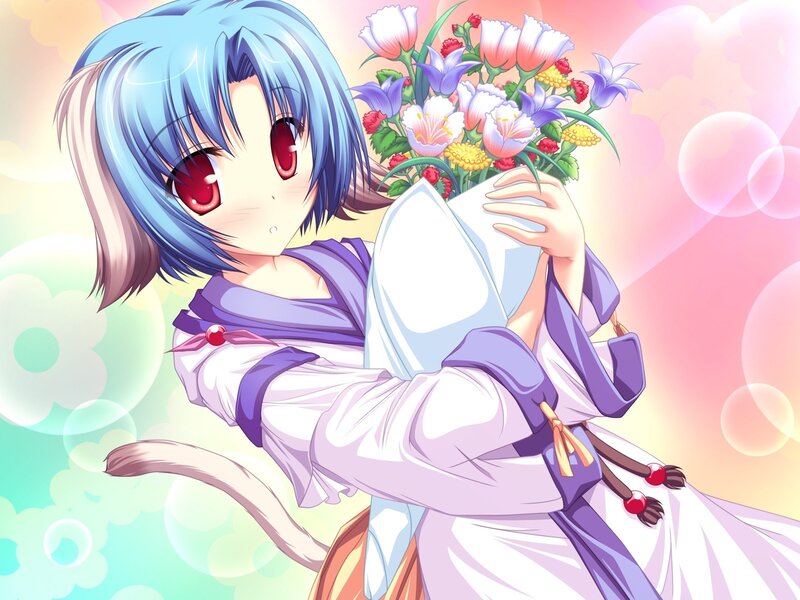 Anime girl with flowers