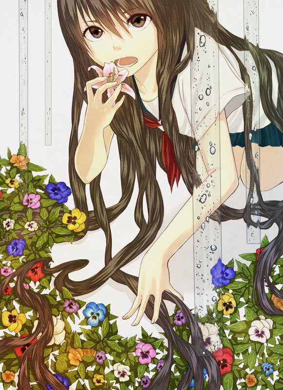 Anime girl with flowers