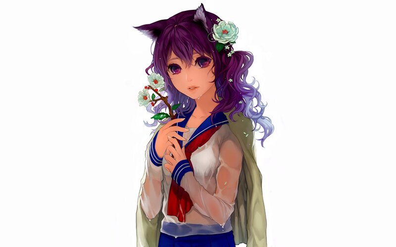 anime girl with flowers