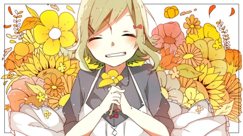 anime girl with flowers