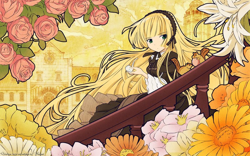 Anime girl with flowers