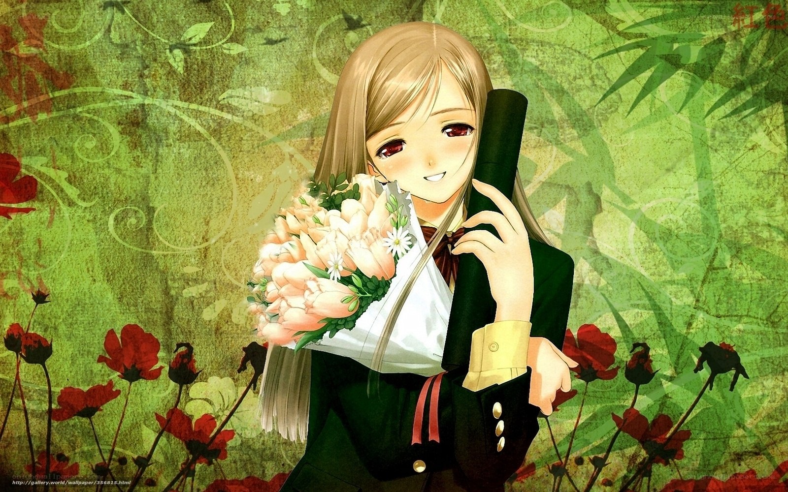 anime girl with flowers