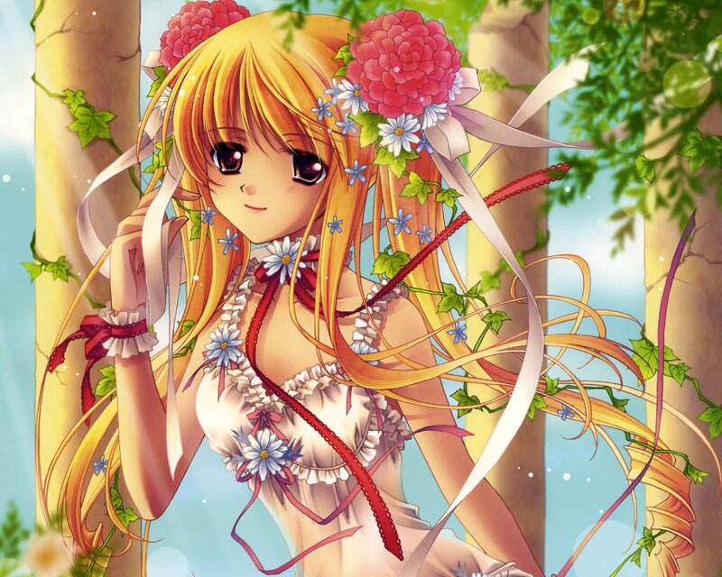 Anime girl with flowers