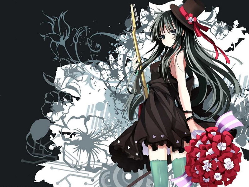 anime girl with flowers