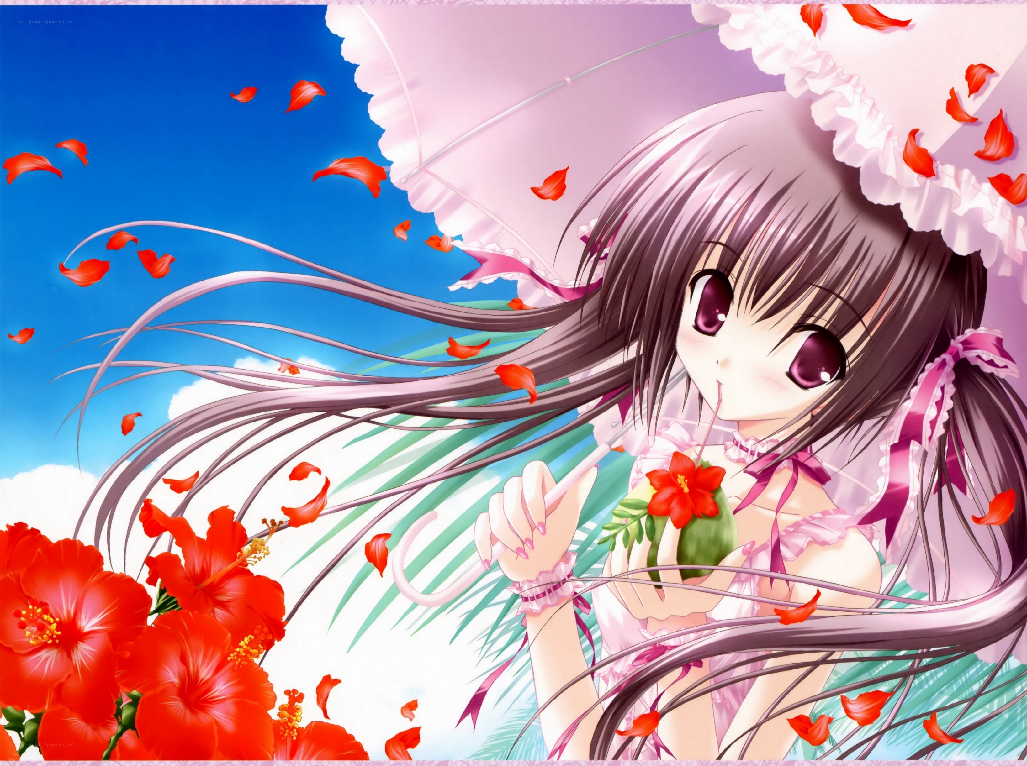 Anime girl with flowers