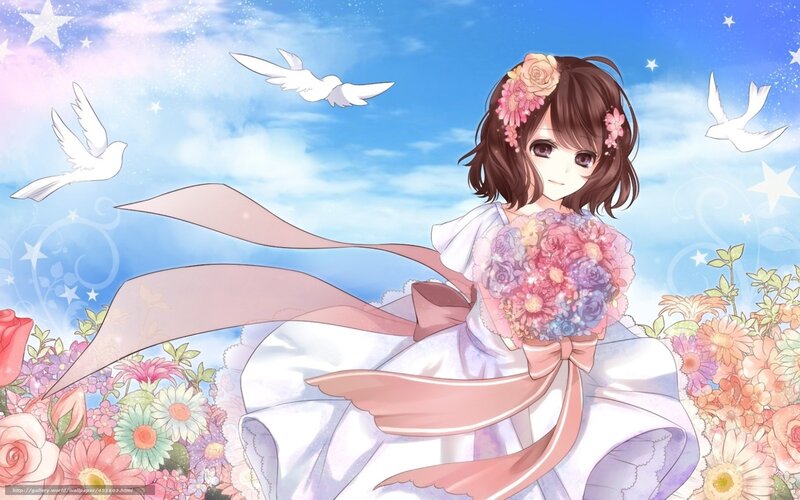Anime girl with flowers