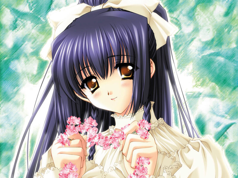 anime girl with flowers