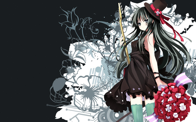 anime girl with flowers