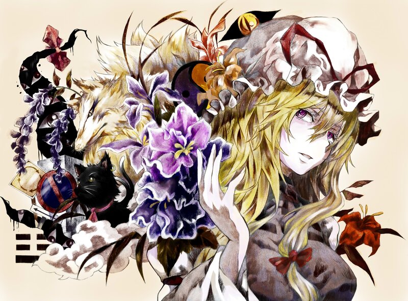 Anime girl with flowers and animals