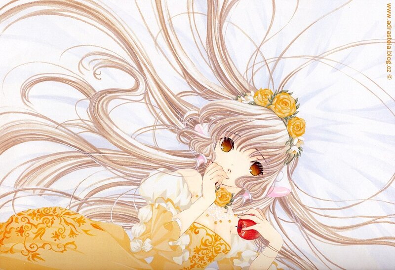 Anime girl with flowers and apple
