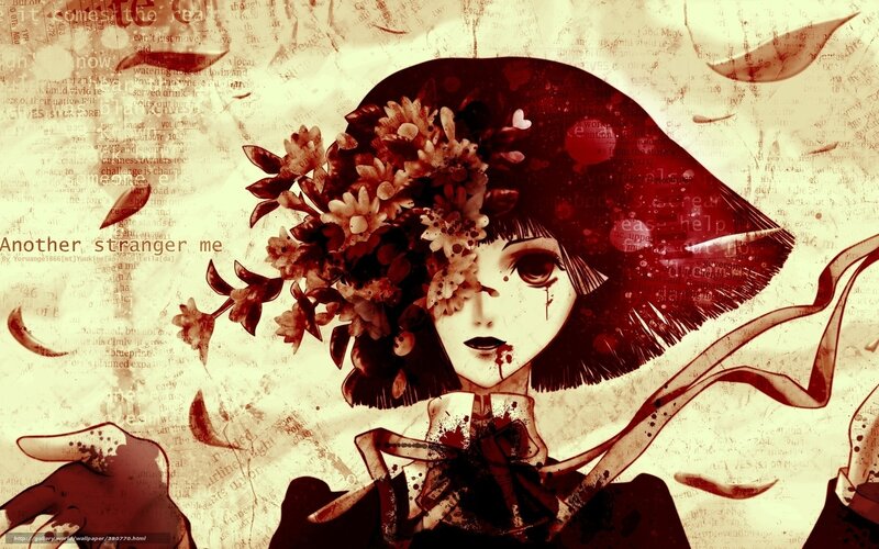 Anime girl with flowers and blood