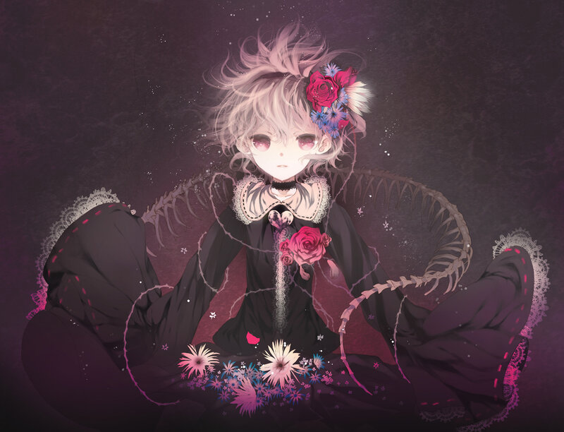 Anime girl with flowers and bones