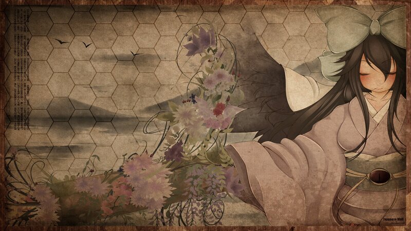 Anime girl with flowers and bow