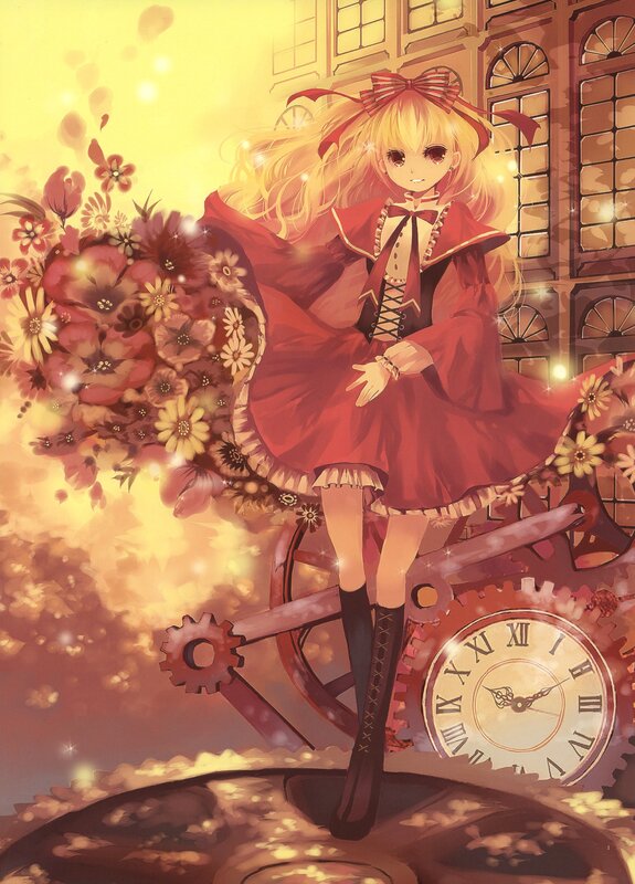 Anime girl with flowers and clock
