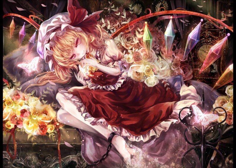 Anime girl with flowers and crystals